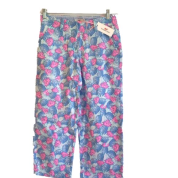 Vineyard Vines Cropped Pants Women’s 2 Linen Blend Pineapple Blue Pink NWT - Picture 14 of 16